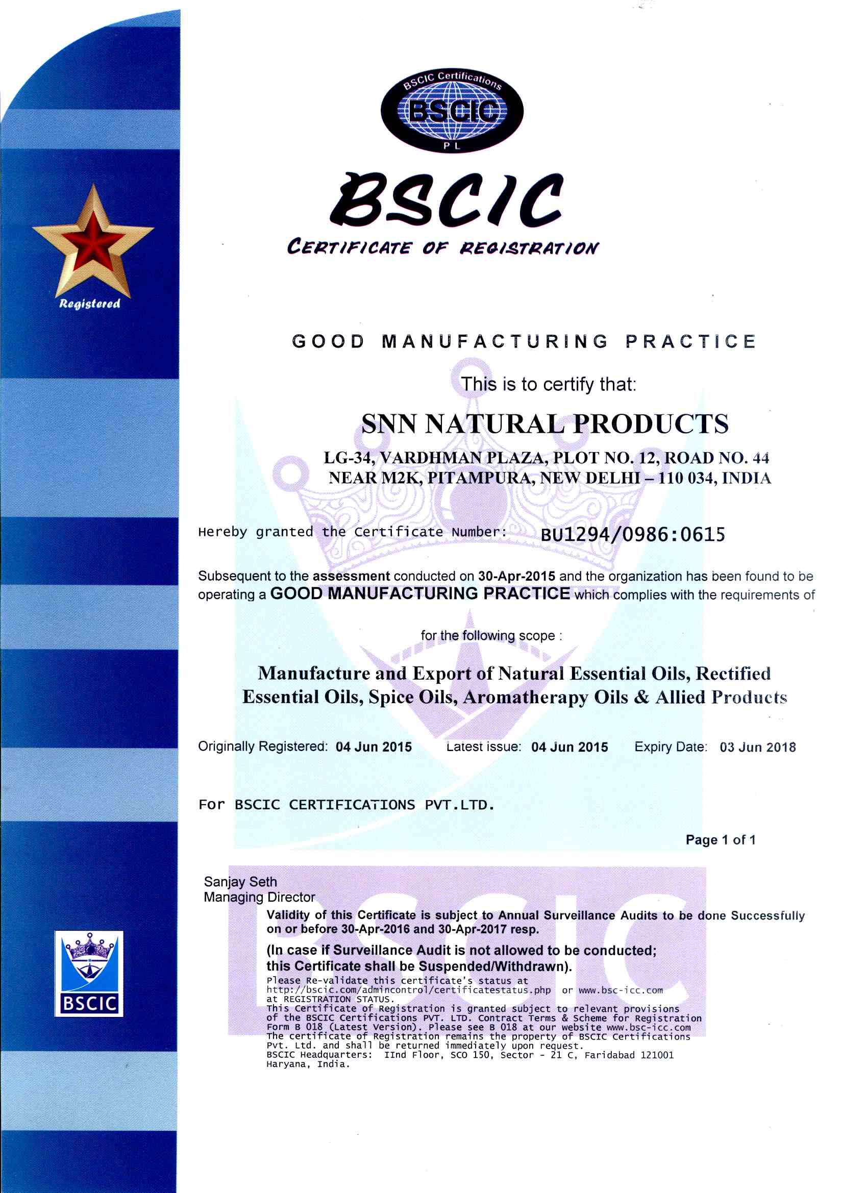 COA TINH DẦU SẢ CHANH SNN NATURAL ẤN ĐỘ snn gmp
