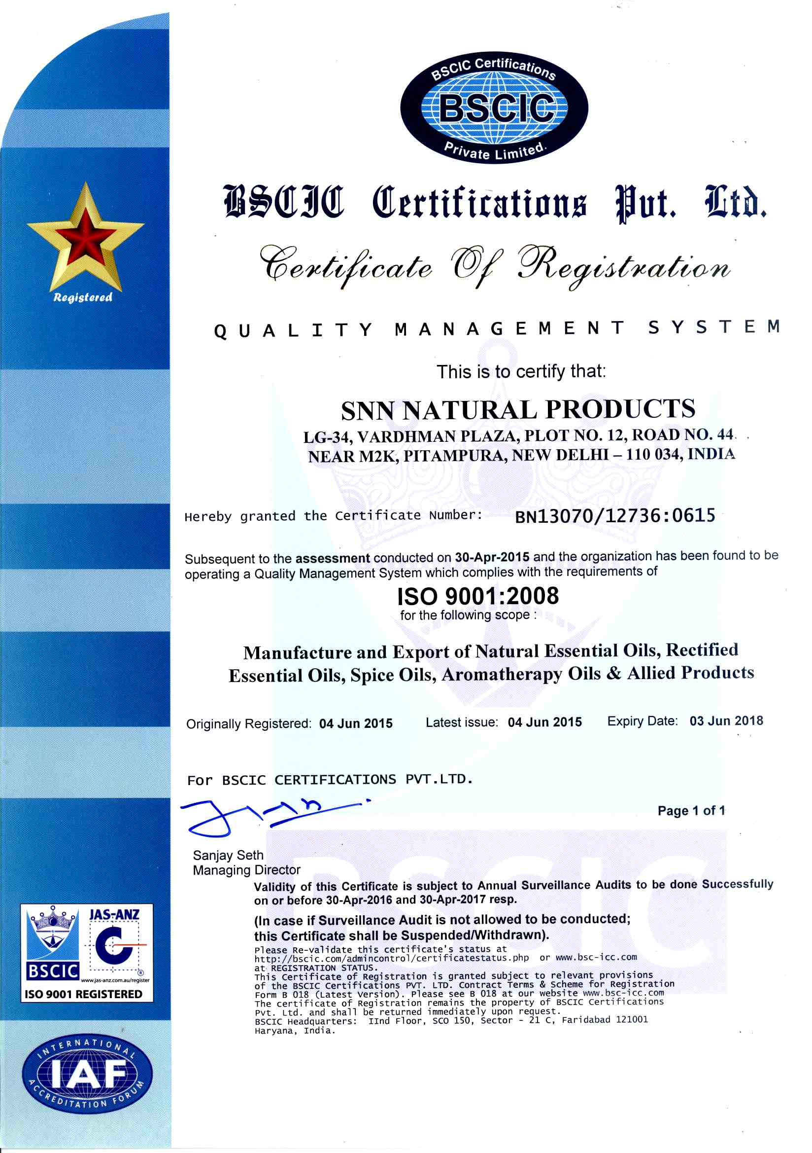 COA TINH DẦU SẢ CHANH SNN NATURAL ẤN ĐỘ iso snn natural