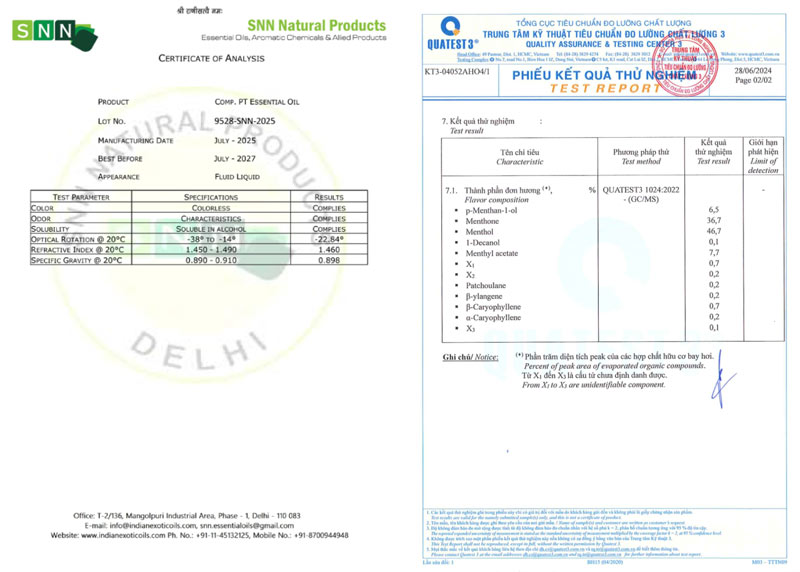 COA và kiểm nghiệm tinh dầu bạc hà giá sỉ